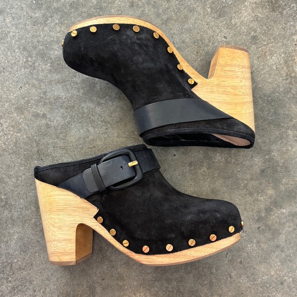 NWOB Veronica Beard Dacey Buckle Genuine Suede Slip On Clogs - Picture 1 of 10
